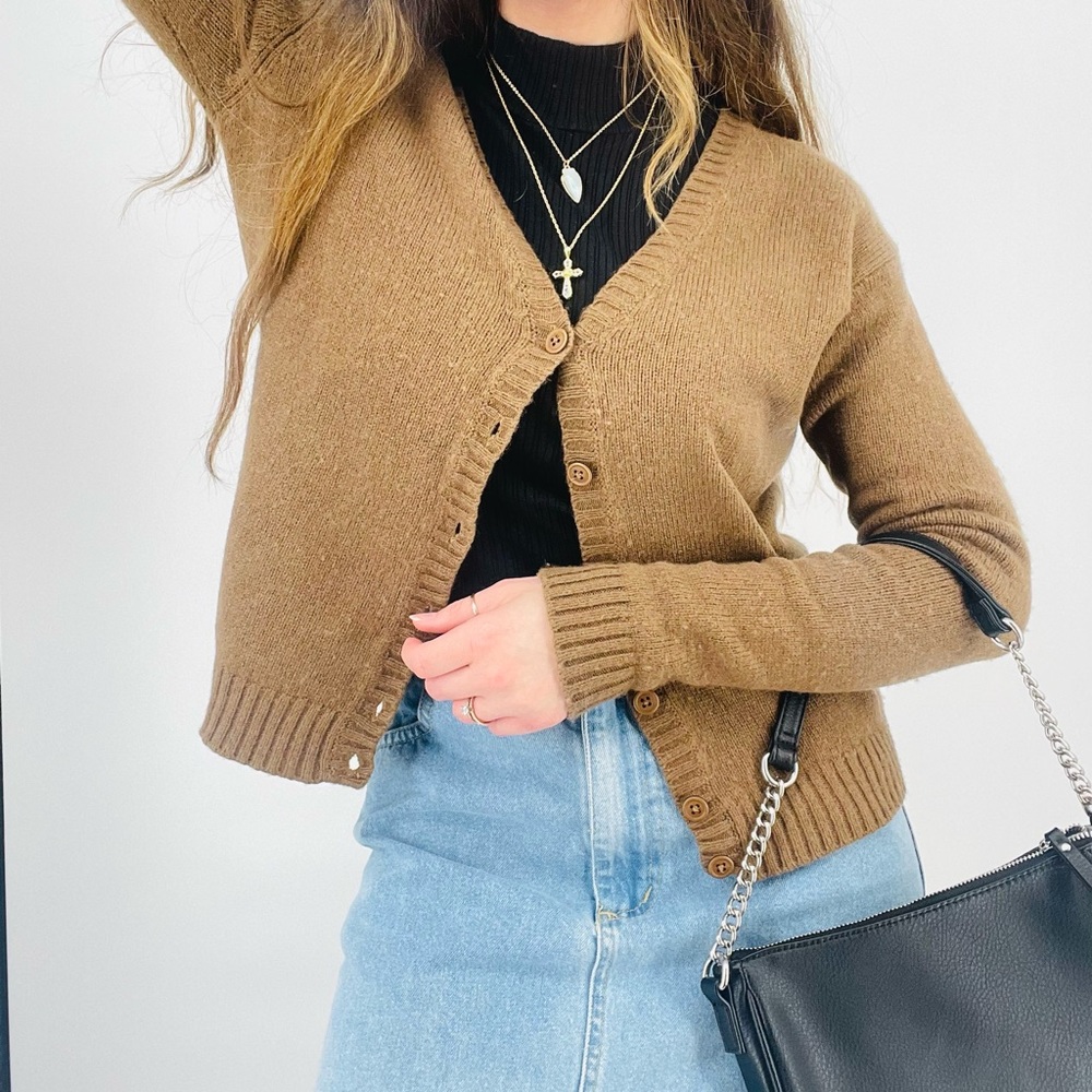 Brandy Melville Cottagecore Wool Cashmere Blend Button Down Cardigan in Brown